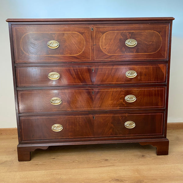 Fine Walnut Inlaid Secretaire Chest of Drawers - 19th Century-Antique Furniture > Desks-19th Century Victorian-Lowfields Barn Antiques