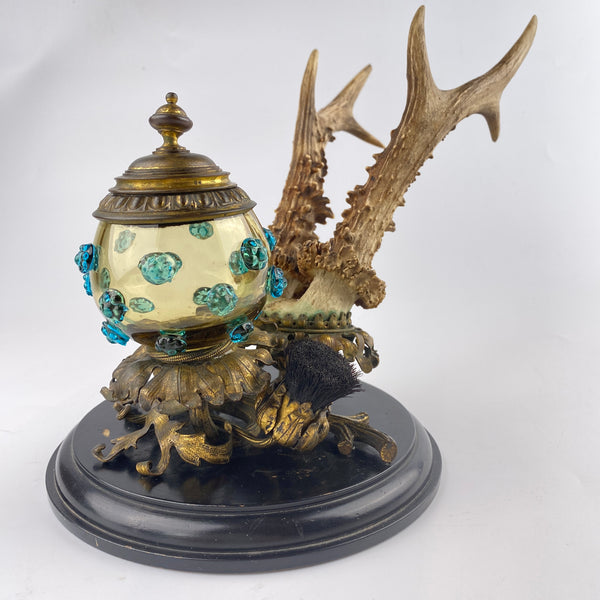 Scottish Roe Deer Antler Desk Stand Circa 1870-Antique Desk Stand Inkwell-19th Century Victorian-Lowfields Barn Antiques