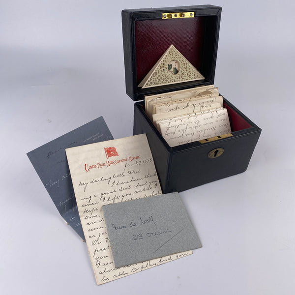 Victorian Leather Correspondence Box with 30+ Letters and Misc. Contents 1896-1902-Antique Box-19th Century-Lowfields Barn Antiques