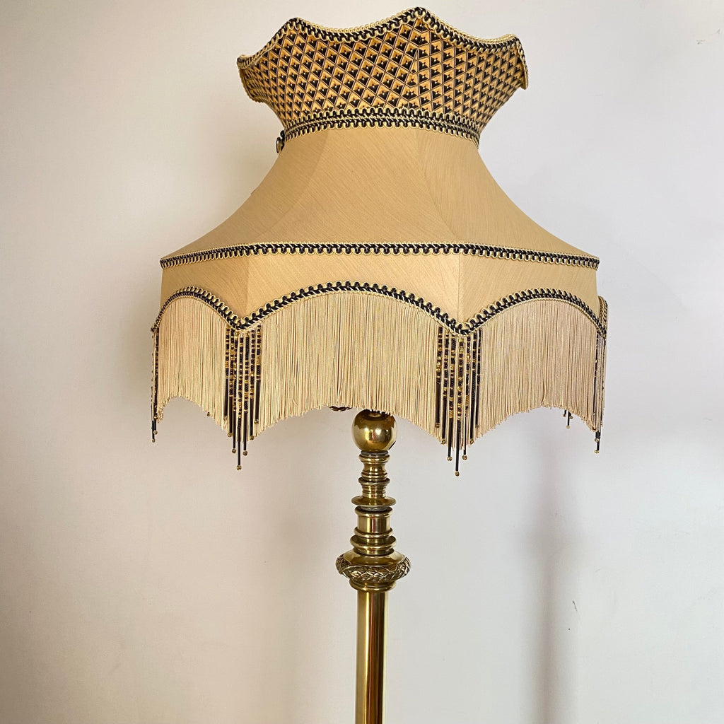 1914 Brass Standard Lamp Complete with Bespoke Period Design Shade-Antique Lighting > Standard Lamps-Edwardian-Lowfields Barn Antiques