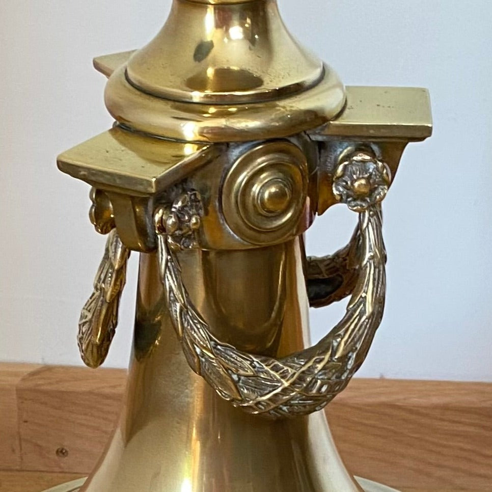 1914 Brass Standard Lamp Complete with Bespoke Period Design Shade-Antique Lighting > Standard Lamps-Edwardian-Lowfields Barn Antiques