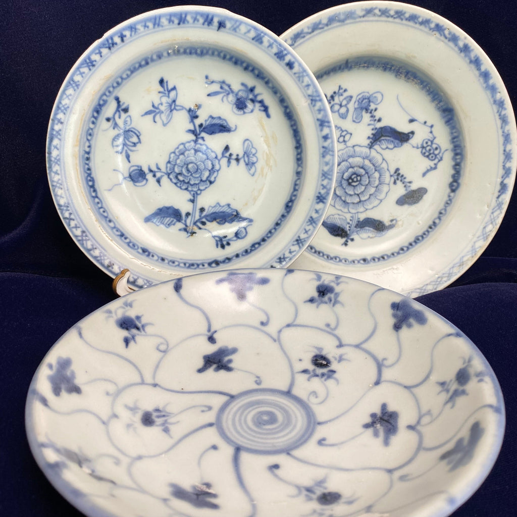 3 Chinese Tek Sing Shipwreck Porcelain Dishes Circa 1822-Antique Ceramics > Shipwreck Pottery-19th Century-Lowfields Barn Antiques