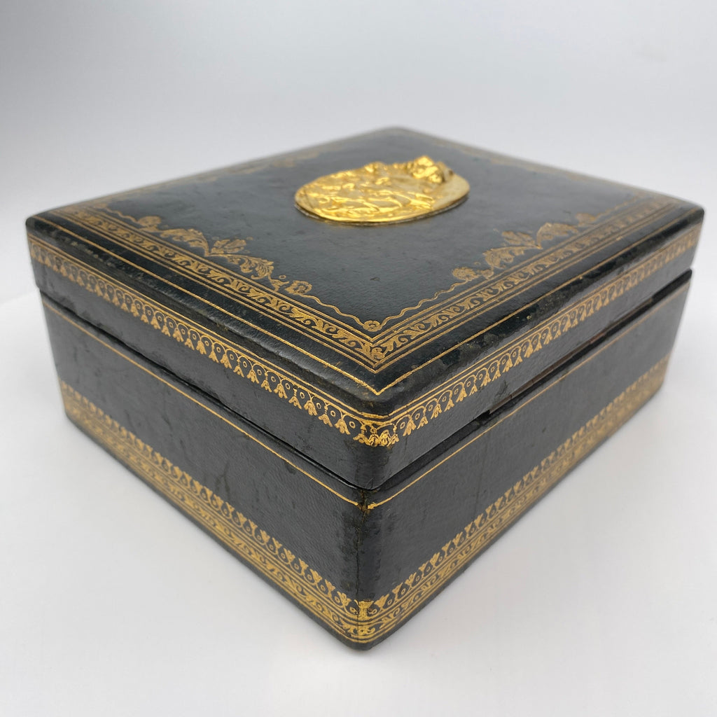 Antique Italian Leather Jewellery Box Circa 1860 - 1890-Antique Jewellery Box-Circa 1890 Italian-Lowfields Barn Antiques