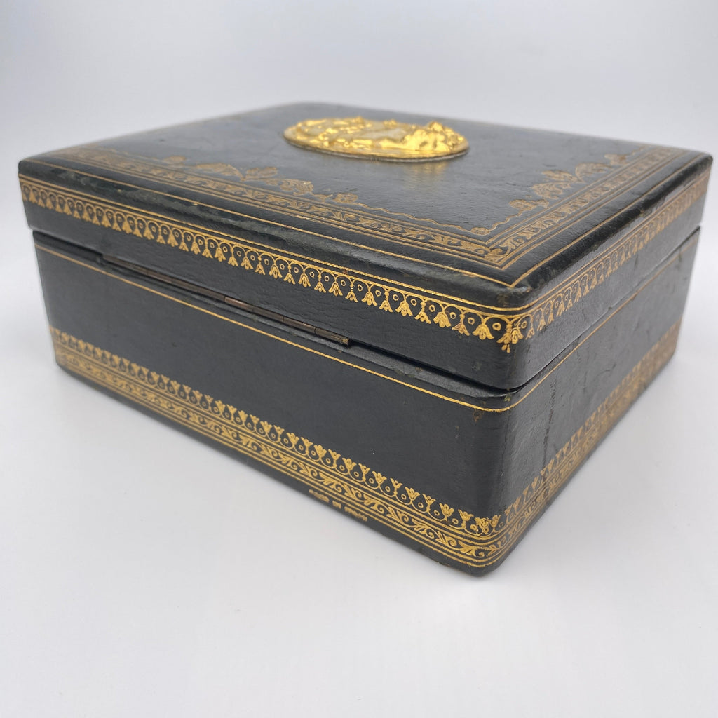 Antique Italian Leather Jewellery Box Circa 1860 - 1890-Antique Jewellery Box-Circa 1890 Italian-Lowfields Barn Antiques