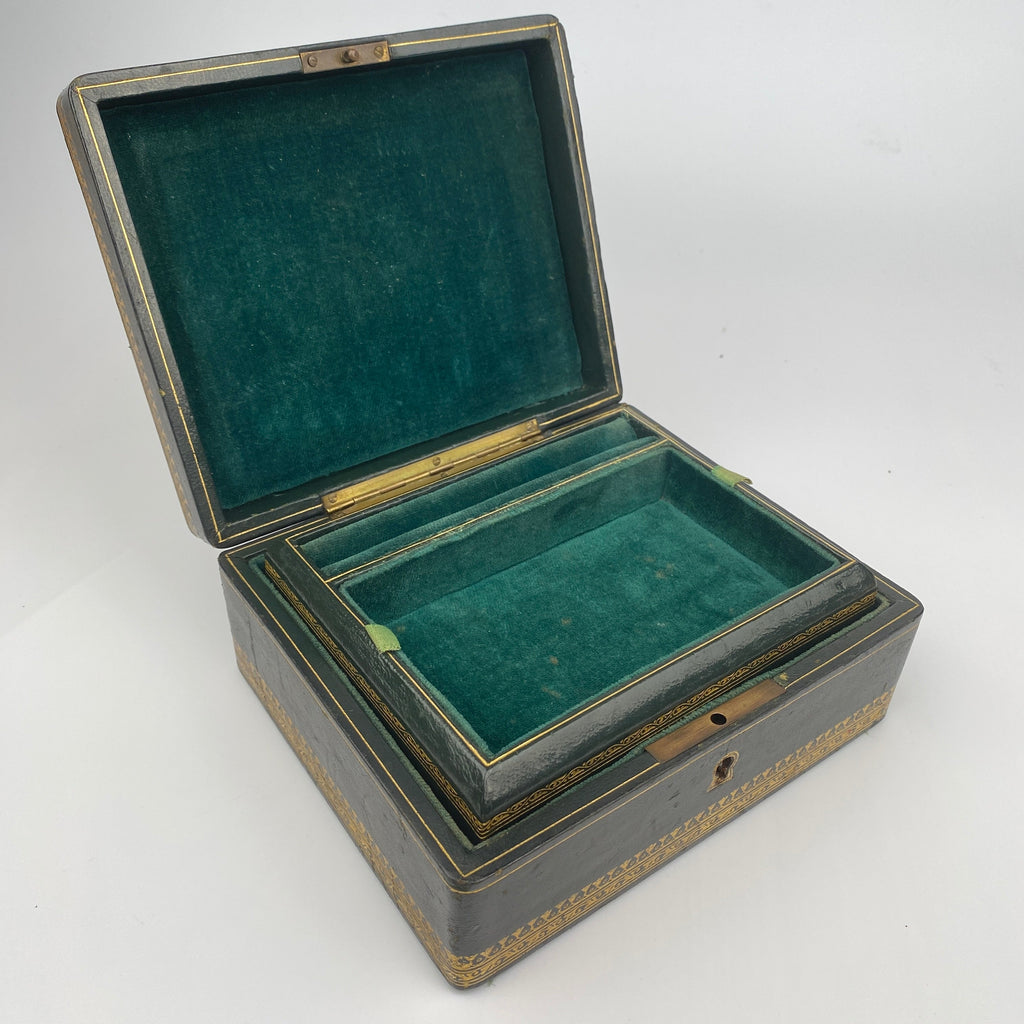 Antique Italian Leather Jewellery Box Circa 1860 - 1890-Antique Jewellery Box-Circa 1890 Italian-Lowfields Barn Antiques