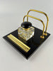 Art Deco Black Glass and Brass Desk Stand-Antique Desk Stand Inkwell-Art Deco Period-Lowfields Barn Antiques