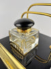 Art Deco Black Glass and Brass Desk Stand-Antique Desk Stand Inkwell-Art Deco Period-Lowfields Barn Antiques