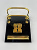 Art Deco Black Glass and Brass Desk Stand-Antique Desk Stand Inkwell-Art Deco Period-Lowfields Barn Antiques