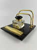 Art Deco Black Glass and Brass Desk Stand-Antique Desk Stand Inkwell-Art Deco Period-Lowfields Barn Antiques