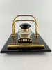 Art Deco Black Glass and Brass Desk Stand-Antique Desk Stand Inkwell-Art Deco Period-Lowfields Barn Antiques