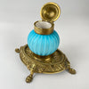 Blue Glass Inkwell - William Tonks & Son Circa 1893-1894-Antique Brass-19th Century Victorian-Lowfields Barn Antiques