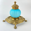 Blue Glass Inkwell - William Tonks & Son Circa 1893-1894-Antique Brass-19th Century Victorian-Lowfields Barn Antiques