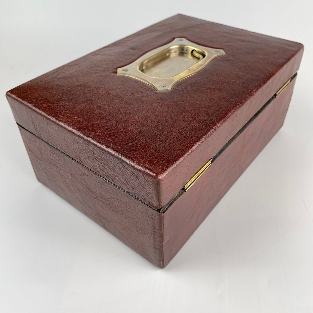 Classic Antique Leather Jewellery Box - Bramah Lock and Original Key C1880-1920-Antique Jewellery Box-Late 19th Early 20th Century-Lowfields Barn Antiques