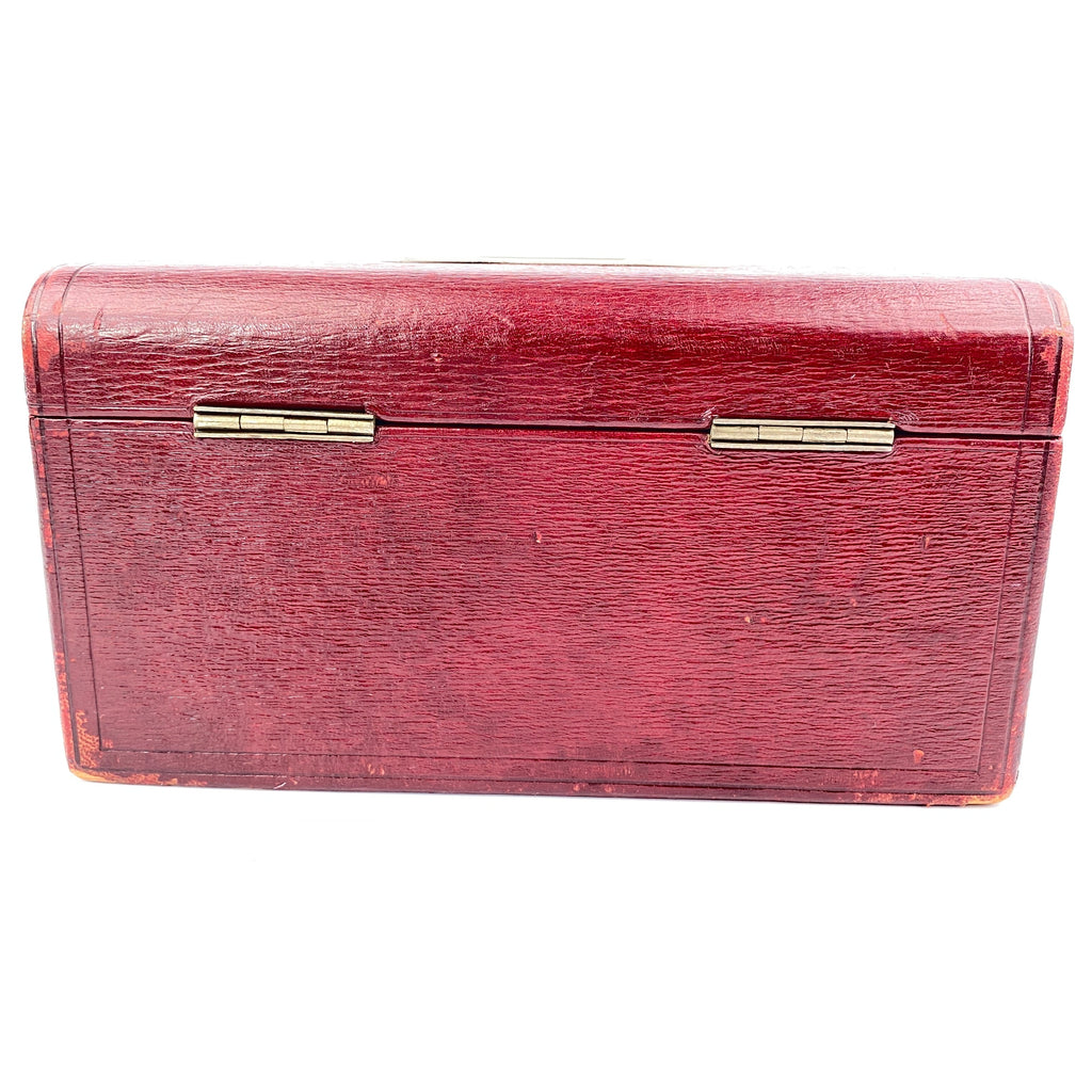 Classic Cranberry Leather Jewellery Box - Bramah Lock and Key-Antique Jewellery Box-Art Nouveau-Lowfields Barn Antiques