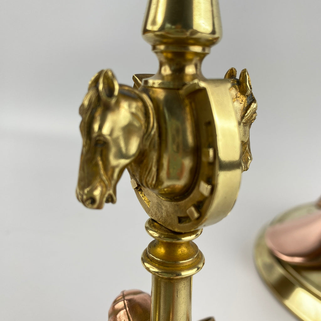 Exquisite Equestrian Inkwell and Candlestick Desk Set Circa 1880-1920-Antique Brass-Victorian or Edwardian-Lowfields Barn Antiques