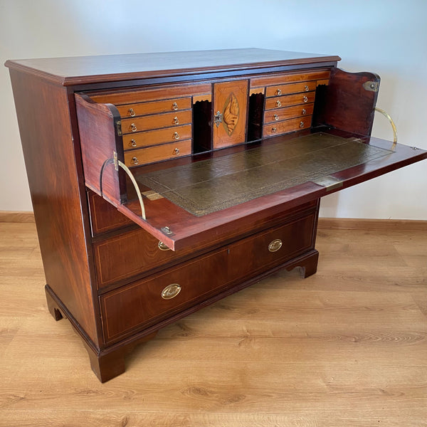 Fine Walnut Inlaid Secretaire Chest of Drawers - 19th Century-Antique Furniture > Desks-19th Century Victorian-Lowfields Barn Antiques