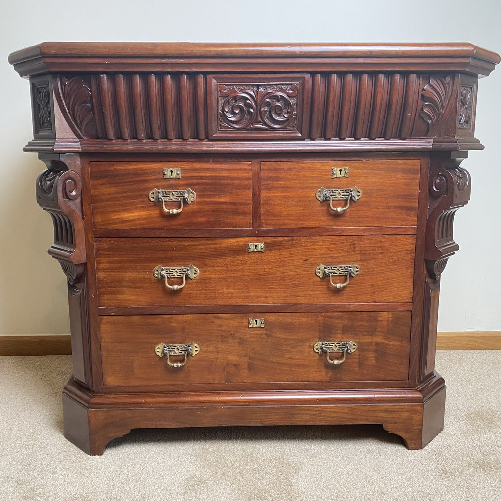 Hand Carved Late Victorian Mahogany Chest of Drawers Circa 1890-Antique Furniture > Chest of Drawer-19th Century Victorian-Lowfields Barn Antiques