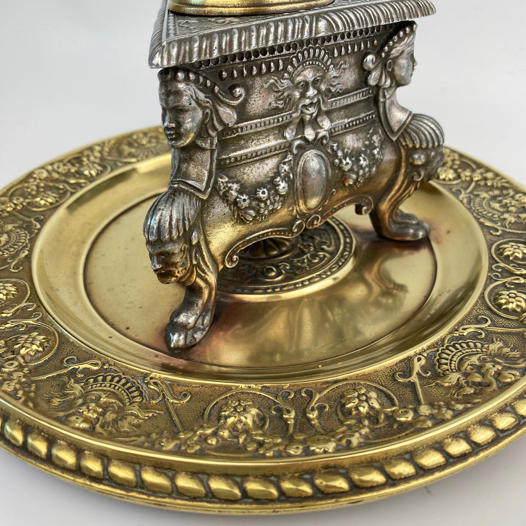 Italian Renaissance Style Pewter and Brass Inkwell-Antique Brass-19th Century Victorian-Lowfields Barn Antiques