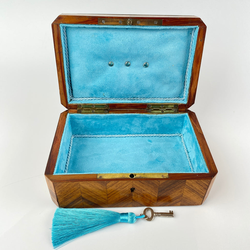 Kingwood French Jewellery Box with Key-Antique Jewellery Box-19th Century Victorian-Lowfields Barn Antiques