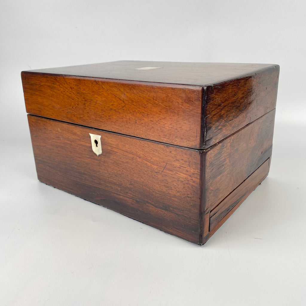 Large Rosewood Jewellery Box with Hidden Sprung Drawer Circa 1880