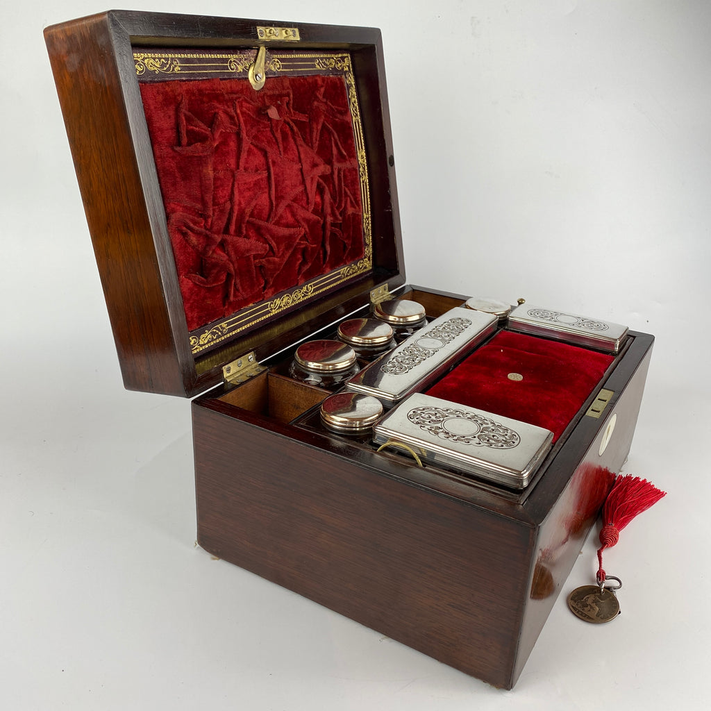 Large Rosewood Vanity Jewellery Box with Hidden Sprung Drawer Circa 1880-1900-Antique Jewellery Box-19th Century Victorian-Lowfields Barn Antiques