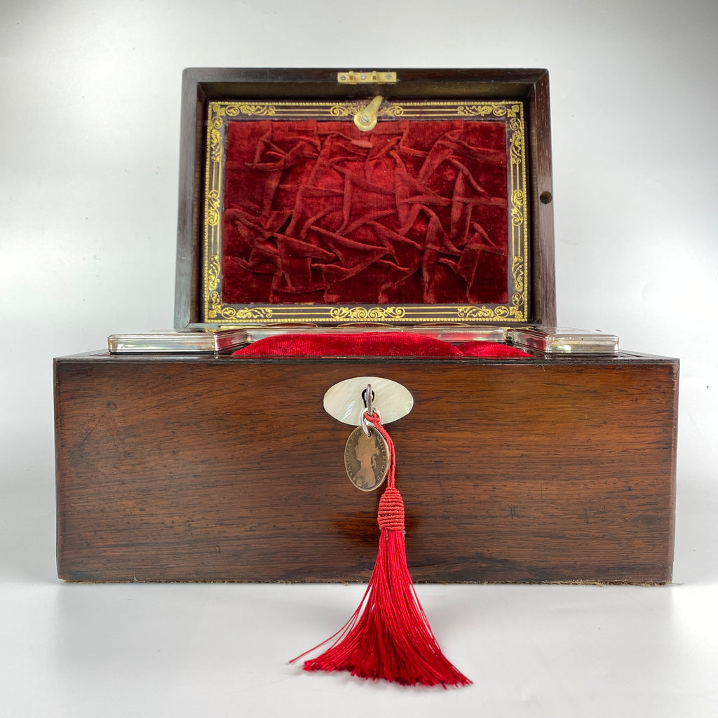 Large Rosewood Vanity Jewellery Box with Hidden Sprung Drawer Circa 1880-1900-Antique Jewellery Box-19th Century Victorian-Lowfields Barn Antiques