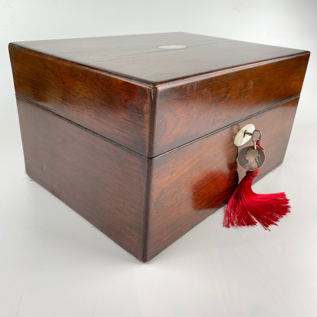 Large Rosewood Vanity Jewellery Box with Hidden Sprung Drawer Circa 1880-1900-Antique Jewellery Box-19th Century Victorian-Lowfields Barn Antiques