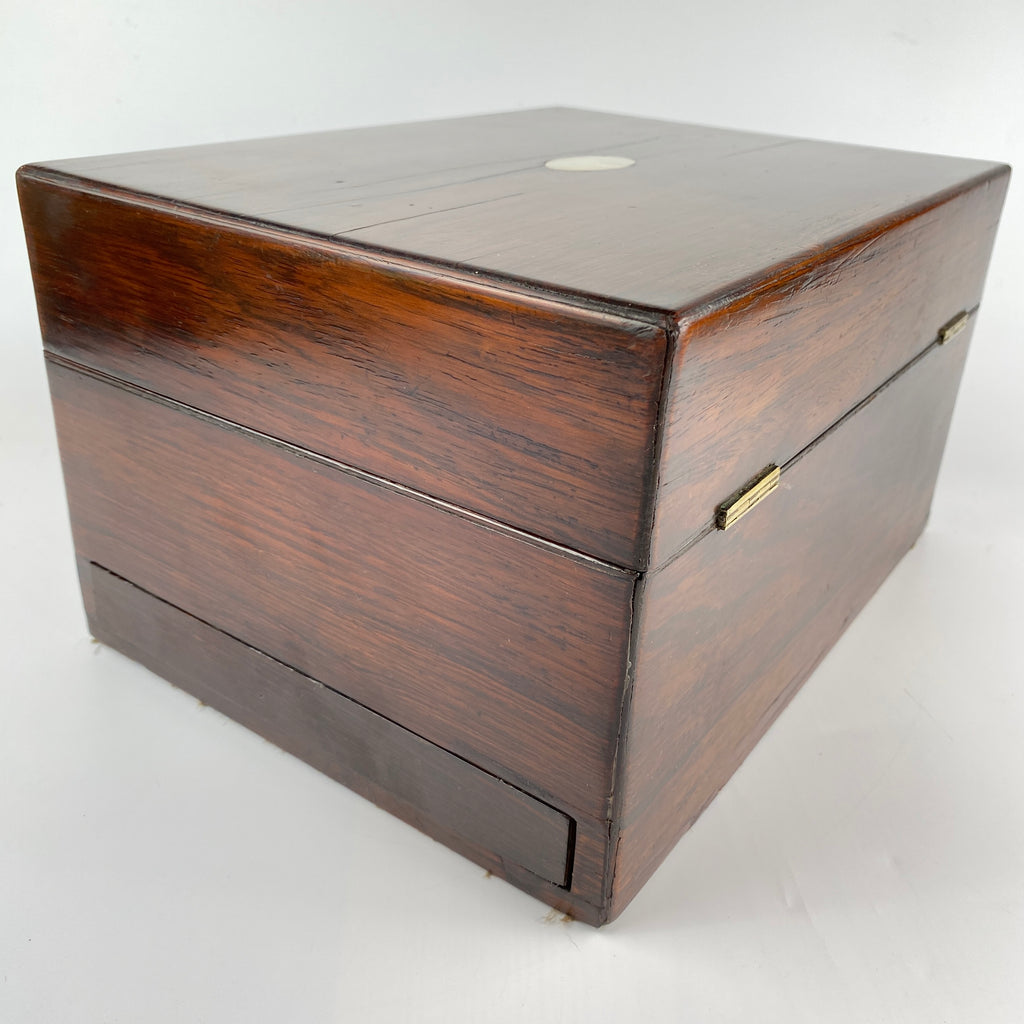 Large Rosewood Vanity Jewellery Box with Hidden Sprung Drawer Circa 1880-1900-Antique Jewellery Box-19th Century Victorian-Lowfields Barn Antiques