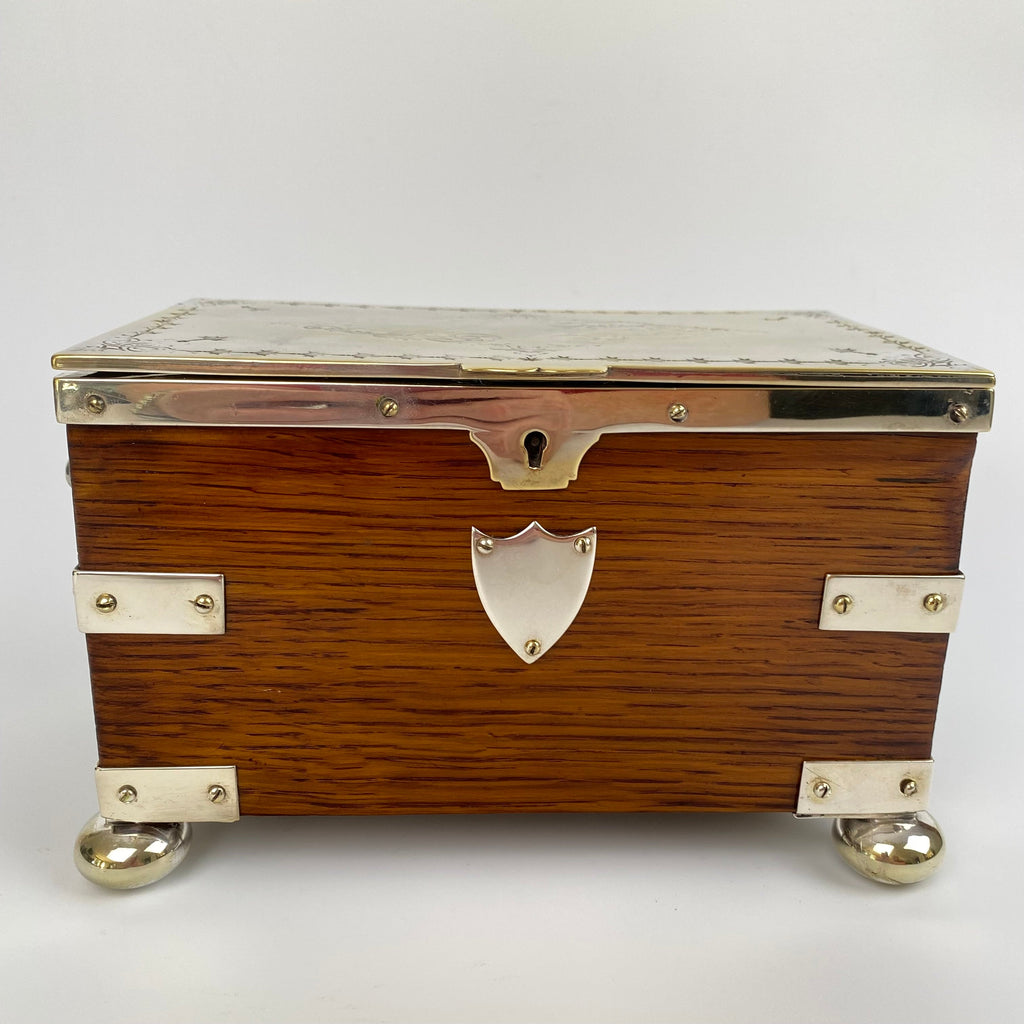 Oak and Silver Plated Tea Caddy Circa 1890-Antique Silver > Tea Caddy-Victorian-Lowfields Barn Antiques