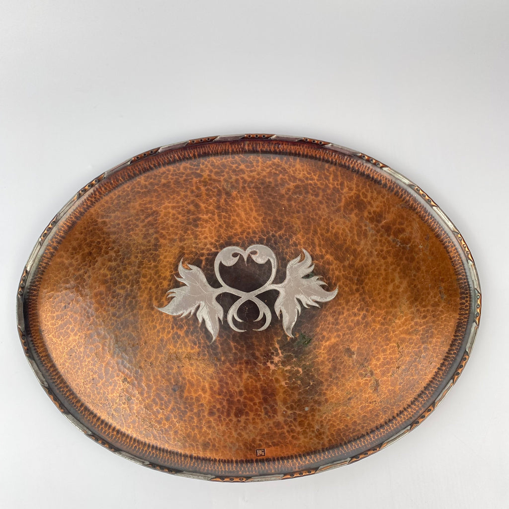 Oval Copper and Pewter Arts and Crafts Style Serving Tray By Paul Gilling-Antique Brass and Copper-20th Century-Lowfields Barn Antiques