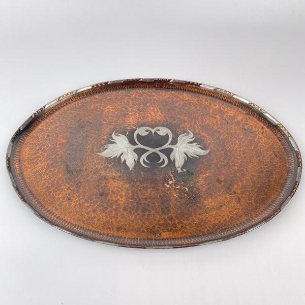 Oval Copper and Pewter Arts and Crafts Style Serving Tray By Paul Gilling-Antique Brass and Copper-20th Century-Lowfields Barn Antiques