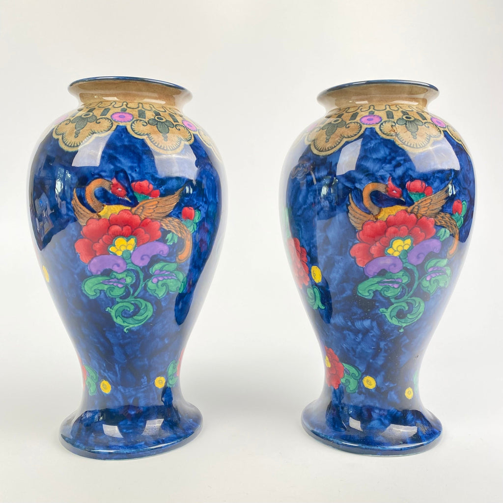 Pair of Art Deco KEELING & CO, Losol Ware Magnolia Pattern Vases C1920's-30's-Antique Ceramics-Keeling & Co-Lowfields Barn Antiques
