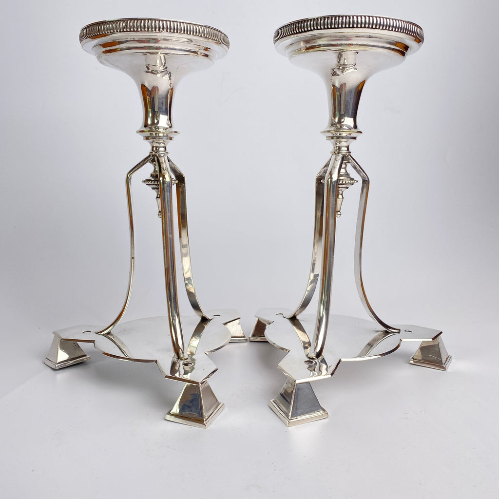 Pair of Dr Christopher Dresser Style Silver Plated Candlesticks-Decorative Antiques > Desk Organisers-20th Century-Lowfields Barn Antiques