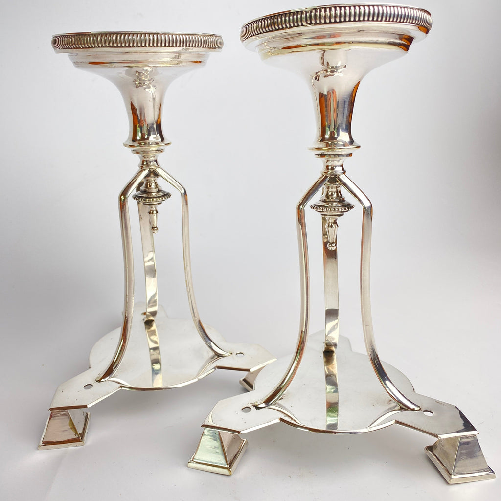 Pair of Dr Christopher Dresser Style Silver Plated Candlesticks-Decorative Antiques > Desk Organisers-20th Century-Lowfields Barn Antiques