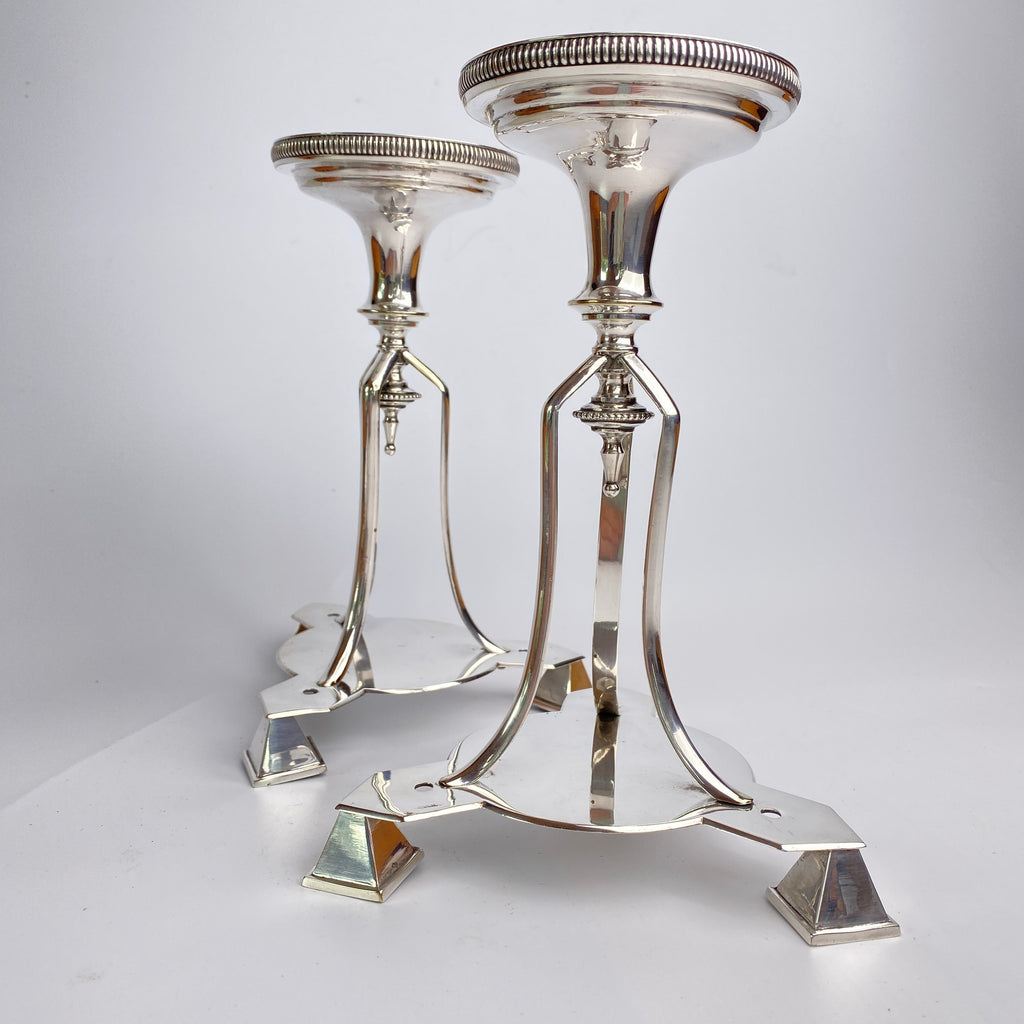 Pair of Dr Christopher Dresser Style Silver Plated Candlesticks-Decorative Antiques > Desk Organisers-20th Century-Lowfields Barn Antiques