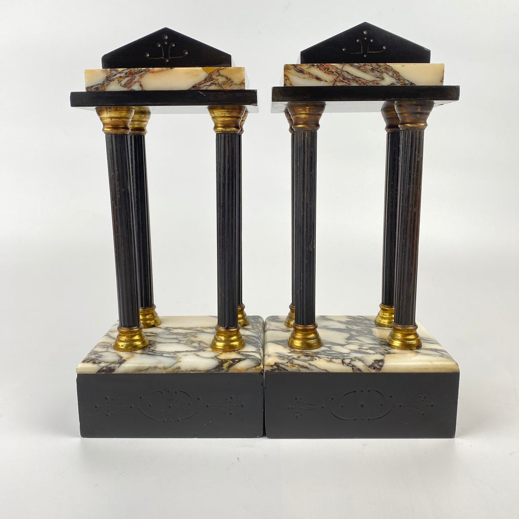 Pair of Slate and Marble Portico Garnitures C1880-Antique Decorative-19th Century Victorian-Lowfields Barn Antiques