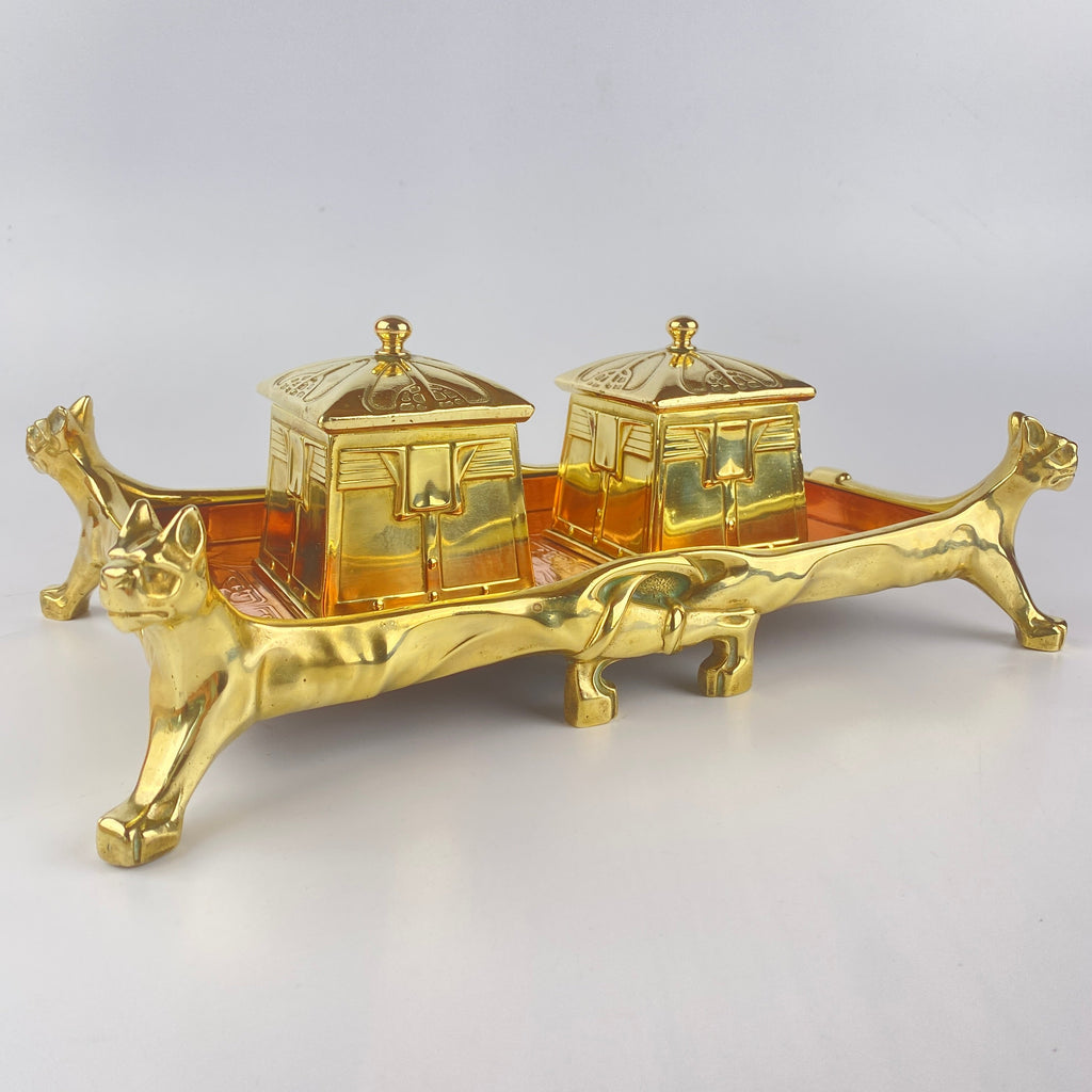 Stunning Art Deco Secessionist Brass Double Inkstand Circa 1920's-Antique Brass-1920 - 1930-Lowfields Barn Antiques