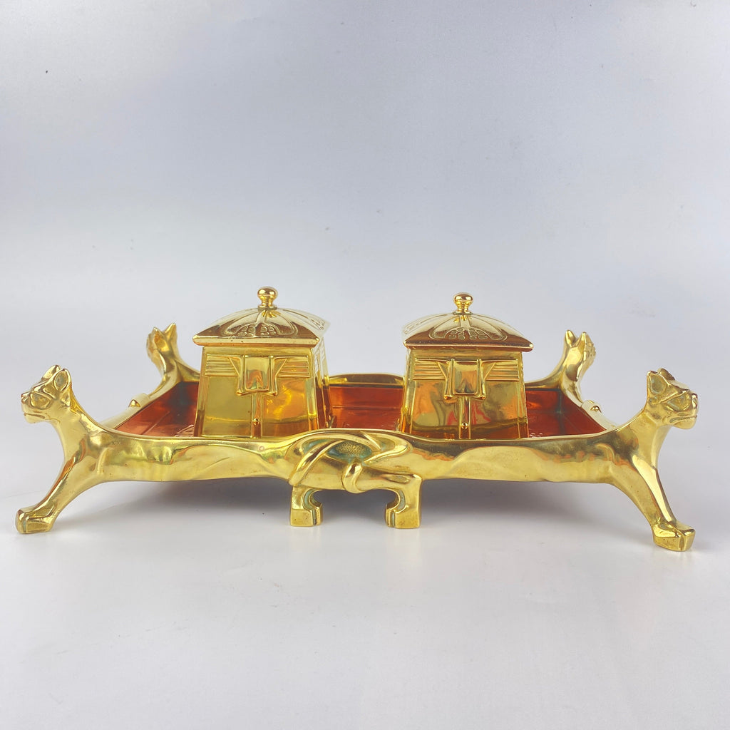 Stunning Art Deco Secessionist Brass Double Inkstand Circa 1920's-Antique Brass-1920 - 1930-Lowfields Barn Antiques