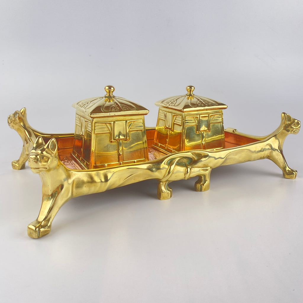 Stunning Art Deco Secessionist Brass Double Inkstand Circa 1920's-Antique Brass-1920 - 1930-Lowfields Barn Antiques