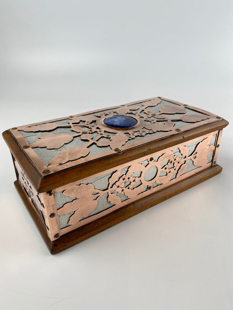 Stunning Arts and Crafts Ruskin Table Box, Pewter with Copper Overlay.-Antique Jewellery Box-Ruskin-Lowfields Barn Antiques