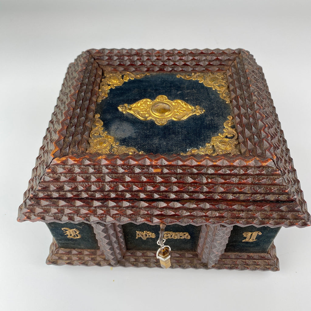 Tramp Art Jewellery Box with Original Key Circa 1880-1890-Antique>Jewellery Box-19th Century Victorian-Lowfields Barn Antiques