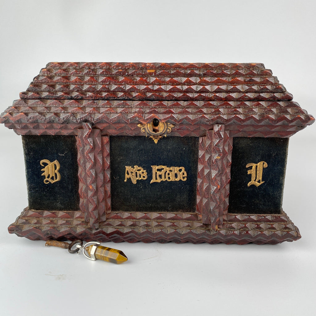 Tramp Art Jewellery Box with Original Key Circa 1880-1890-Antique>Jewellery Box-19th Century Victorian-Lowfields Barn Antiques