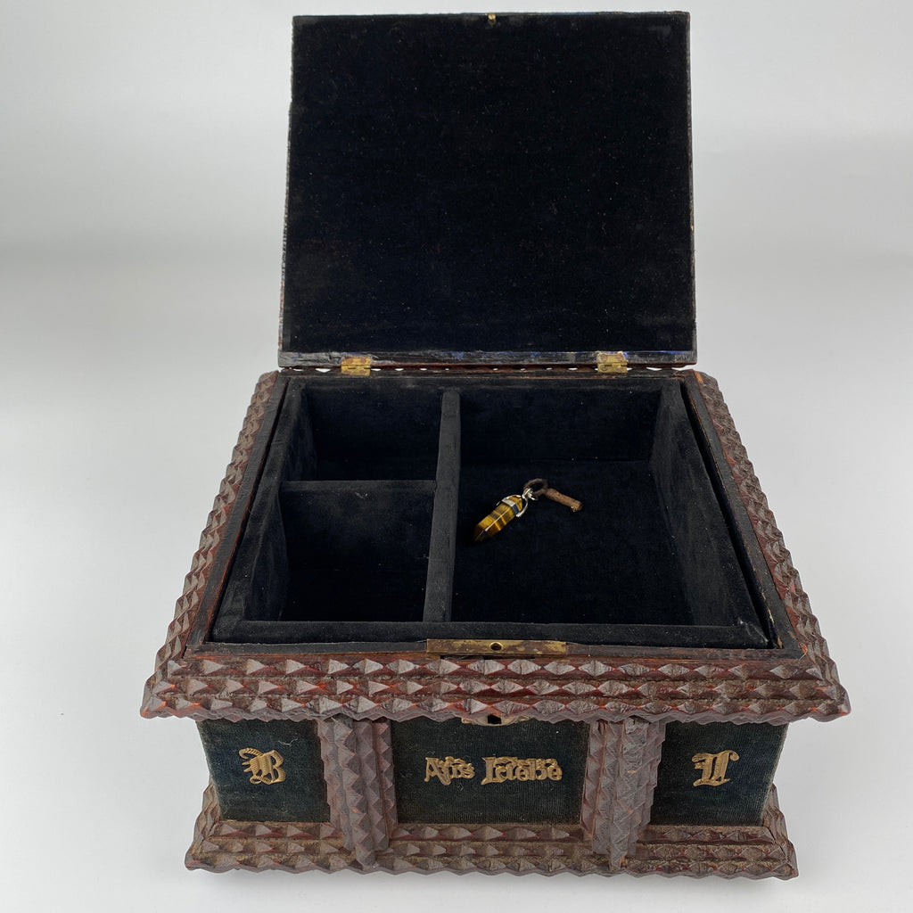 Tramp Art Jewellery Box with Original Key Circa 1880-1890-Antique>Jewellery Box-19th Century Victorian-Lowfields Barn Antiques