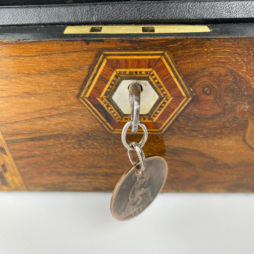 Tunbridge Ware Jewellery Box with Key Circa 1880 - 1900 Late Victorian-Antique Jewellery Box-19th Century Victorian-Lowfields Barn Antiques