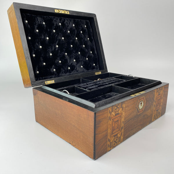 Tunbridge Ware Jewellery Box with Key Circa 1880 - 1900 Late Victorian-Antique Jewellery Box-19th Century Victorian-Lowfields Barn Antiques