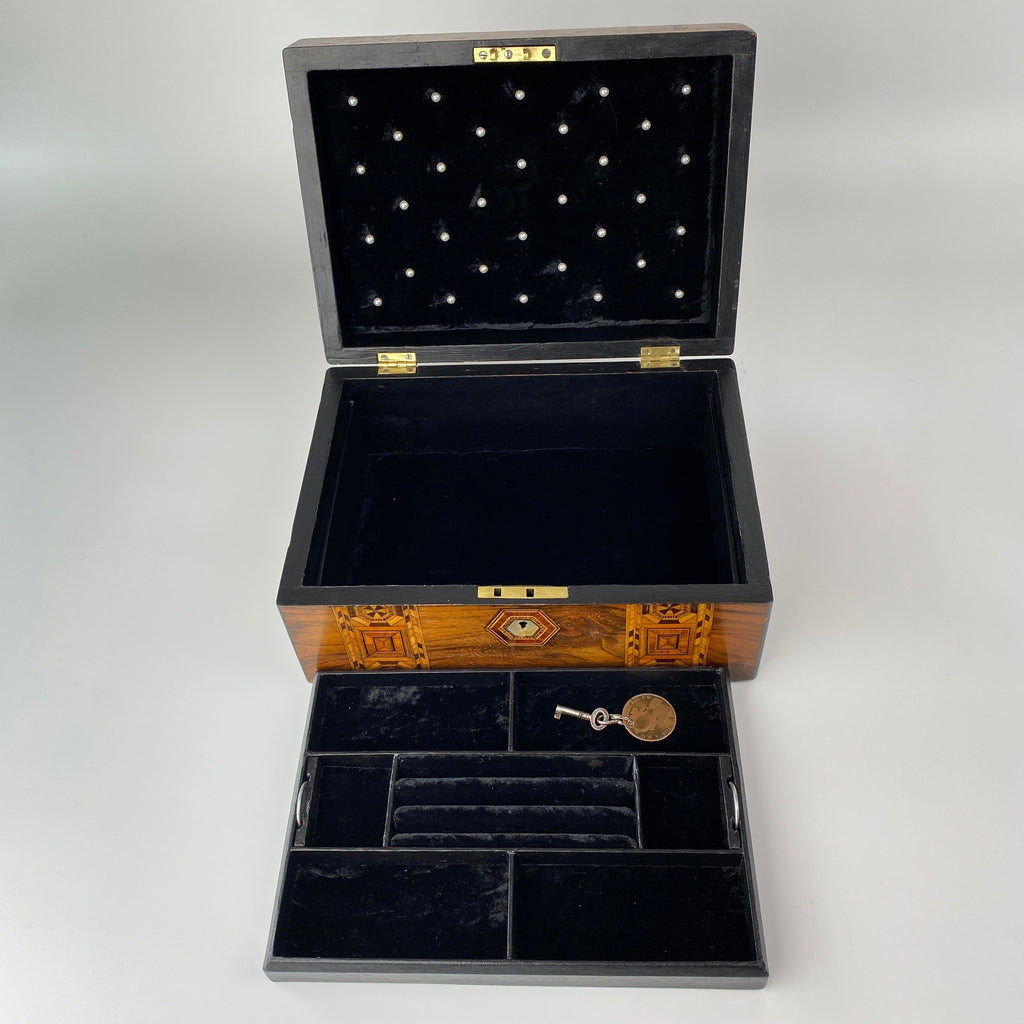 Tunbridge Ware Jewellery Box with Key Circa 1880 - 1900 Late Victorian-Antique Jewellery Box-19th Century Victorian-Lowfields Barn Antiques