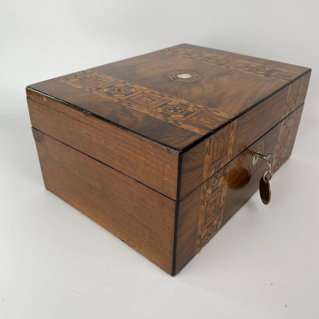 Tunbridge Ware Jewellery Box with Key Circa 1880 - 1900 Late Victorian-Antique Jewellery Box-19th Century Victorian-Lowfields Barn Antiques