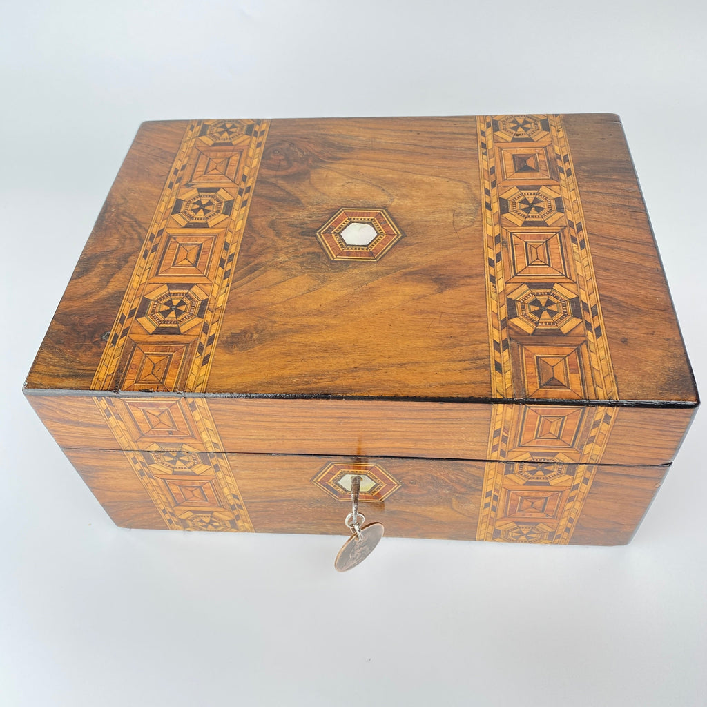 Tunbridge Ware Jewellery Box with Key Circa 1880 - 1900 Late Victorian-Antique Jewellery Box-19th Century Victorian-Lowfields Barn Antiques