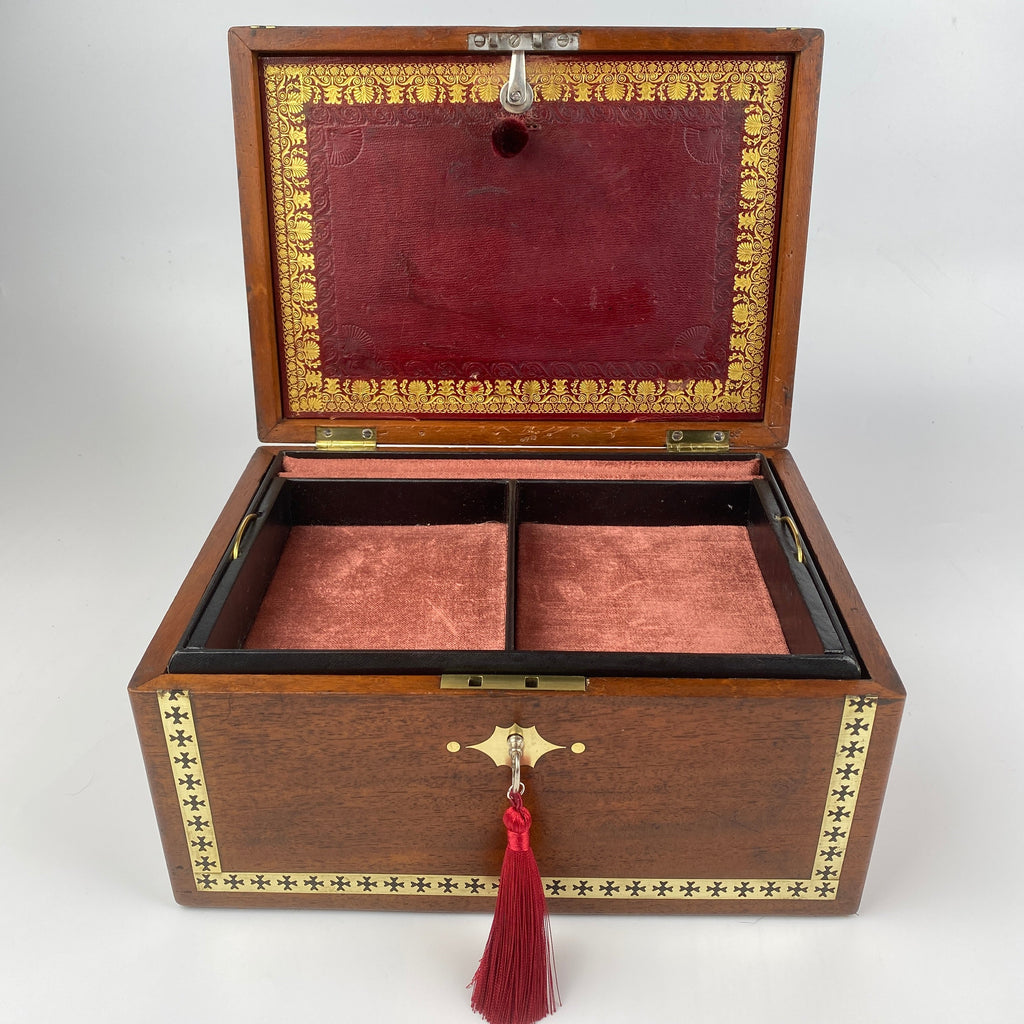 Victorian Brass Inlaid Mahogany Jewellery Box Circa 1860-1890-Antique Jewellery Box-Victorian-Lowfields Barn Antiques