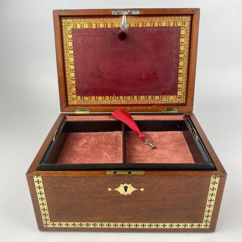 Victorian Brass Inlaid Mahogany Jewellery Box Circa 1860-1890-Antique Jewellery Box-Victorian-Lowfields Barn Antiques